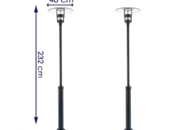 2er Set Mastleuchte / Gartenlaterne FREJA, Höhe 232 cm, Alu schwarz / Glas klar