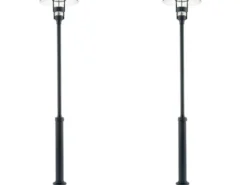 2er Set Mastleuchte / Gartenlaterne FREJA, Höhe 232 cm, Alu schwarz / Glas klar