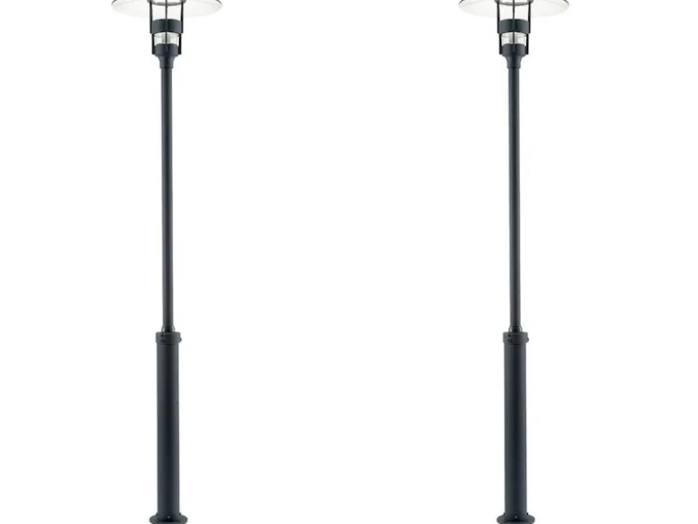 2er Set Mastleuchte / Gartenlaterne FREJA, Höhe 232 cm, Alu schwarz / Glas klar