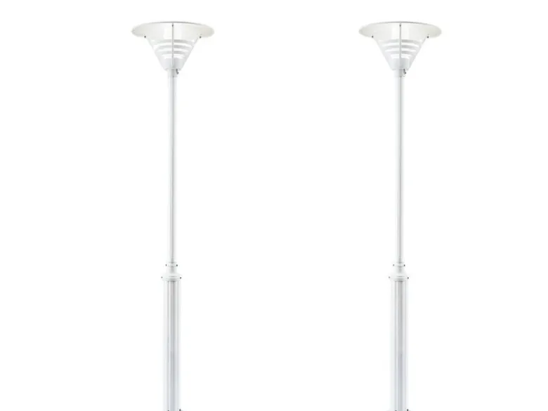 2er Set Mastleuchte / Gartenlaterne GEMINI, Höhe 220cm, E27, Alu weiß / Opalglas