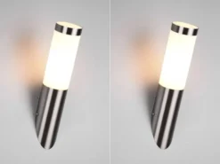 2er Set moderne LED Außenwandleuchten aus Edelstahl in Silber, Höhe 39cm