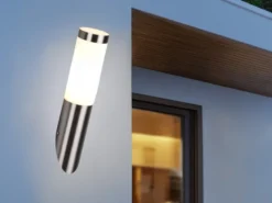 2er Set moderne LED Außenwandleuchten aus Edelstahl in Silber, Höhe 39cm