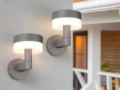 2er Set moderne LED Außenwandleuchten aus Aluminium in Anthrazit, Höhe 22cm