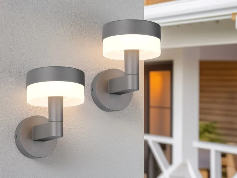 2er Set moderne LED Außenwandleuchten aus Aluminium in Anthrazit, Höhe 22cm