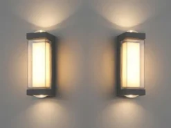 2er Set moderne LED Außenwandleuchten aus Aluminium Anthrazit, Höhe 19cm