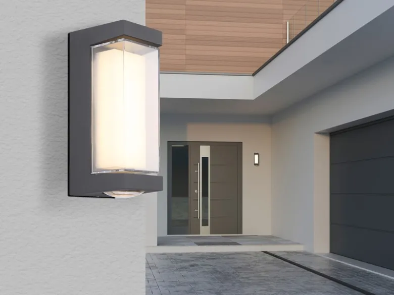 2er Set moderne LED Außenwandleuchten aus Aluminium Anthrazit, Höhe 19cm