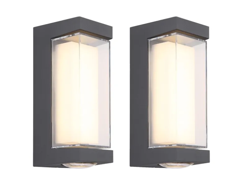 2er Set moderne LED Außenwandleuchten aus Aluminium Anthrazit, Höhe 19cm