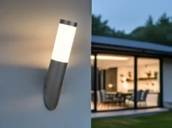 2er Set moderne LED Außenwandleuchten aus Edelstahl in Schwarz, Höhe 39cm