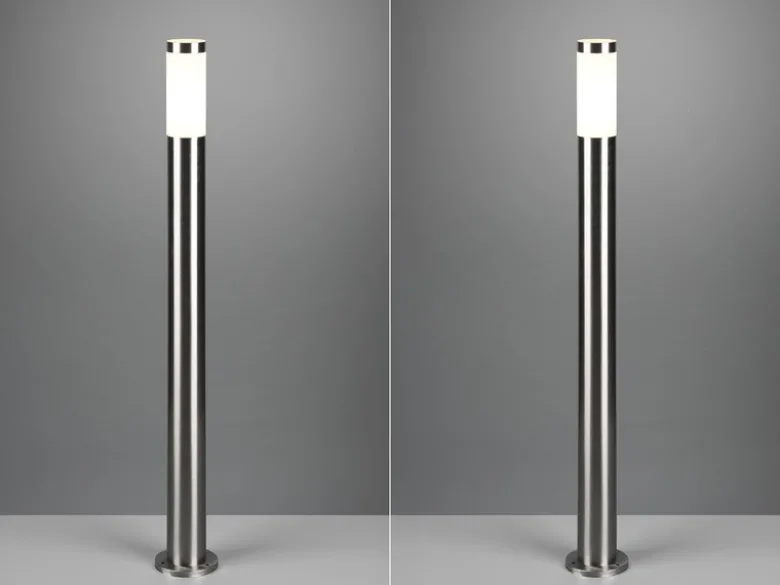 2er Set moderne LED Pollerleuchten aus Edelstahl in Silber, Höhe 80cm