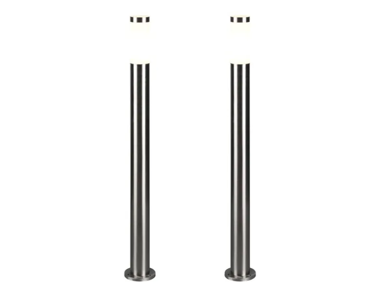 2er Set moderne LED Pollerleuchten aus Edelstahl in Silber, Höhe 80cm
