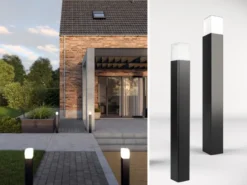 2er Set moderne LED Pollerleuchten aus Aluminium in Schwarz, Höhe 80cm
