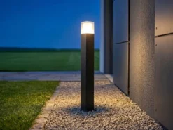 2er Set moderne LED Pollerleuchten aus Aluminium in Schwarz, Höhe 80cm