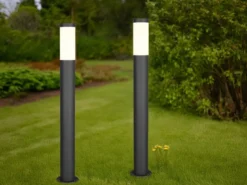 2er Set moderne LED Pollerleuchten aus Edelstahl in Schwarz, Höhe 80cm