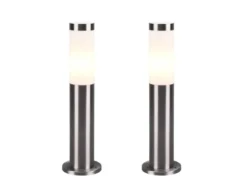 2er Set moderne LED Sockelleuchten aus Edelstahl in Silber, Höhe 45cm