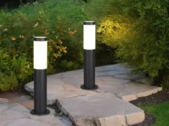 2er Set moderne LED Sockelleuchten aus Edelstahl in Schwarz, Höhe 45cm