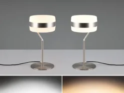 2er Set moderne LED Tischlampen dimmbar, Silber, Höhe 30cm