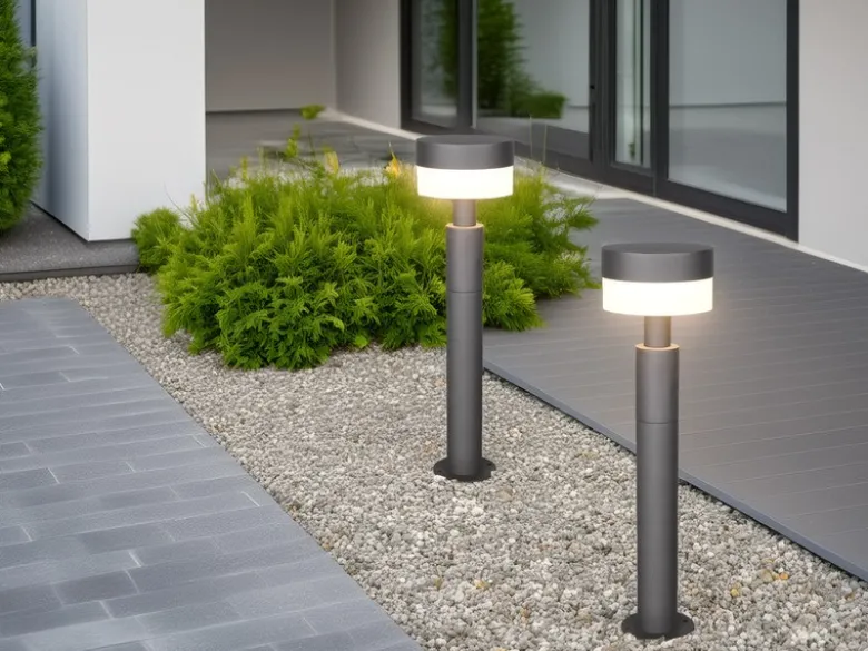 2er Set moderne LED Wegeleuchten aus Aluminium in Anthrazit, Höhe 50cm