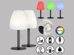 2er SET Outdoor Akku RGB Tischlampen FIUMARA, Höhe 30cm
