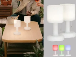 2er SET Outdoor Akku Tischlampen TERMOLI ohne Kabel - dimmbar & RGB - Höhe 25cm
