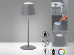 2er SET Outdoor Akku Tischlampen Grau ohne Kabel mit RGB, Höhe 38cm