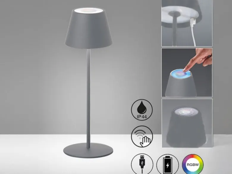 2er SET Outdoor Akku Tischlampen Grau ohne Kabel mit RGB, Höhe 38cm