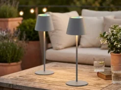 2er SET Outdoor Akku Tischlampen Grau ohne Kabel mit RGB, Höhe 38cm