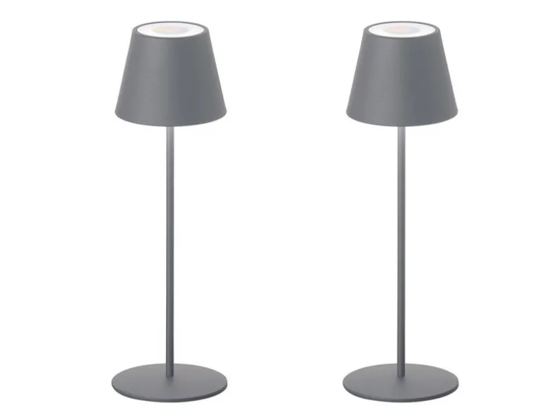2er SET Outdoor Akku Tischlampen Grau ohne Kabel mit RGB, Höhe 38cm