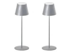 2er SET Outdoor Akku Tischlampen Silber ohne Kabel mit RGB, Höhe 38cm