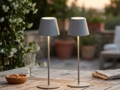 2er SET Outdoor Akku Tischlampen Silber ohne Kabel mit RGB, Höhe 38cm