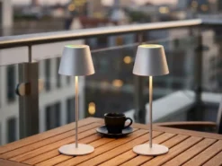 2er SET Outdoor Akku Tischlampen Silber ohne Kabel mit RGB, Höhe 38cm