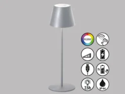 2er SET Outdoor Akku Tischlampen Silber ohne Kabel mit RGB, Höhe 38cm