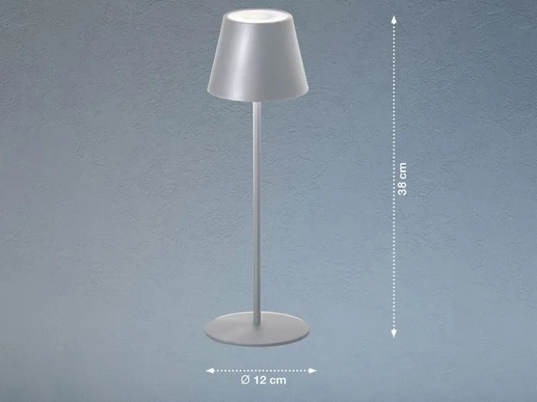 2er SET Outdoor Akku Tischlampen Silber ohne Kabel mit RGB, Höhe 38cm