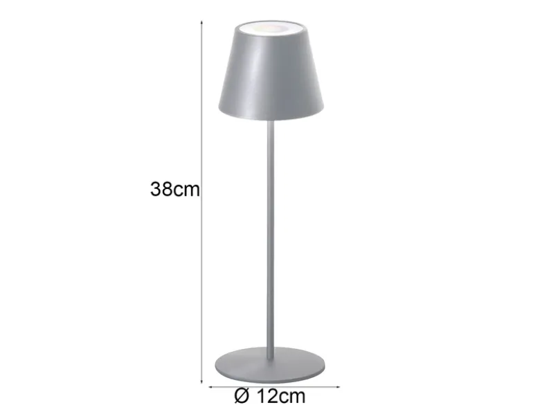 2er SET Outdoor Akku Tischlampen Silber ohne Kabel mit RGB, Höhe 38cm
