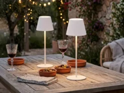 2er SET Outdoor Akku Tischlampen Weiß ohne Kabel mit RGB, Höhe 38cm