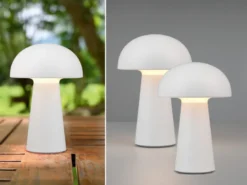 2er SET Outdoor LED Akku Tischleuchten Touch Dimmer, Weiß Höhe 21cm