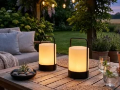 2er SET Outdoor Solar Tischlampen mit Fernbedienung, Höhe 20cm