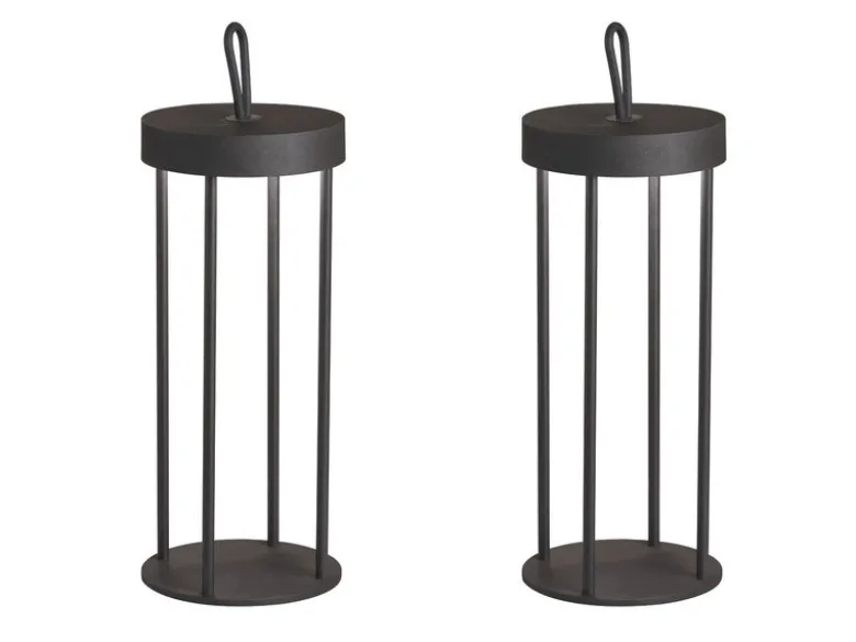 2er SET Outdoor Tischlampen 36cm Schwarz ohne Strom mit Akku & USB Kabel