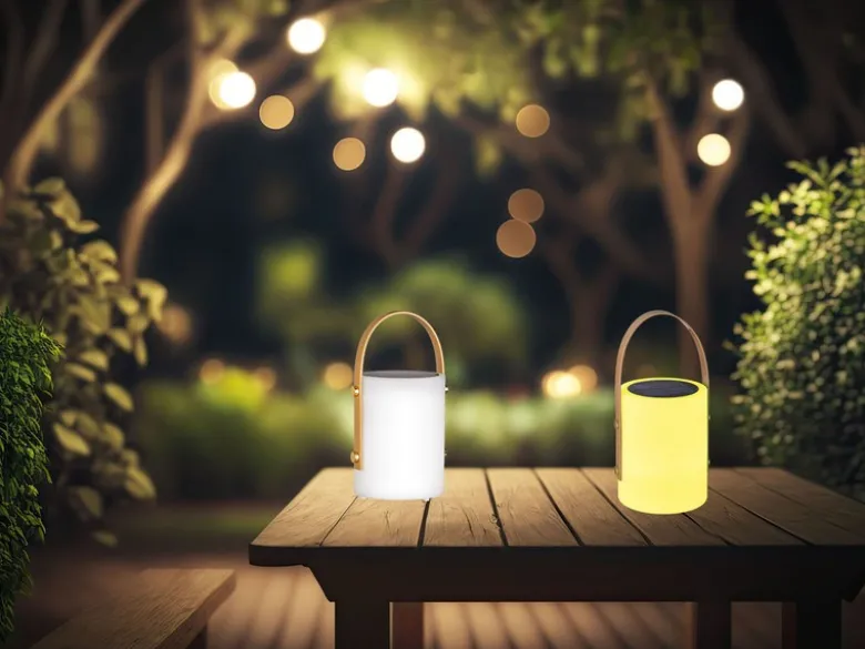 2er SET Outdoor Tischleuchten 24cm mit Fernbedienung & RGB - Solar & USB