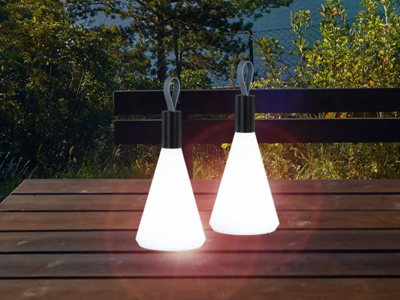 2er SET Outdoor Tischleuchten 31,5cm ohne Kabel - dimmbar & USB aufladbar