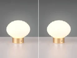 2er SET Retro Akku Tischleuchten mit Glas Lampenschirm Weiß, Höhe 14cm