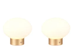 2er SET Retro Akku Tischleuchten mit Glas Lampenschirm Weiß, Höhe 14cm