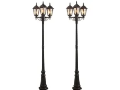 2er-Set schwarze Gartenlaterne FIRENZE 3 x E27 inkl. Pfahl und Fundament