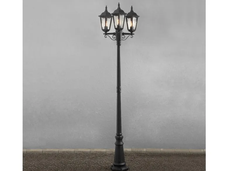 2er-Set schwarze Gartenlaterne FIRENZE 3 x E27 inkl. Pfahl und Fundament