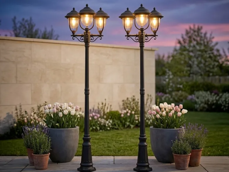 2er-Set schwarze Gartenlaterne PARMA aus Aluminium, E27, IP43, H.: 218 cm