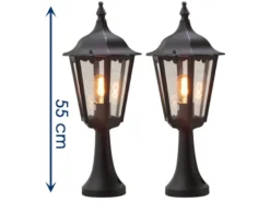 2er-Set schwarze Sockelleuchten FIRENZE, E27, Aluminium, Höhe 55 cm