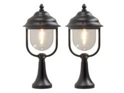 2er-Set schwarze Sockelleuchten PARMA aus Aluminium, E27, IP43, H.: 54 cm
