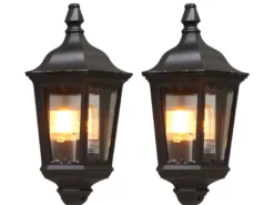 2er-Set schwarze Wandleuchten Halbschale FIRENZE, E27, Aluminium, Höhe 44 cm