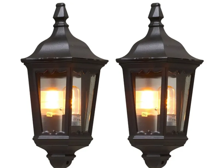 2er-Set schwarze Wandleuchten Halbschale FIRENZE, E27, Aluminium, Höhe 44 cm