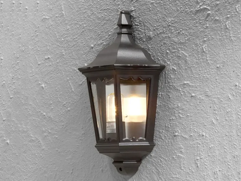2er-Set schwarze Wandleuchten Halbschale FIRENZE, E27, Aluminium, Höhe 44 cm