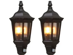 2er-Set schwarze Wandleuchten Halbschale Bewegungsmelder FIRENZE, E27, Aluminium
